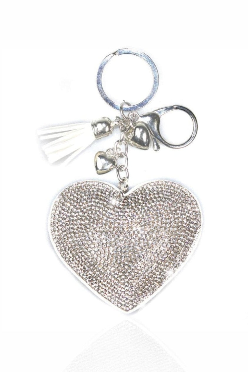 Crystal Padded Heart Keyring Silver