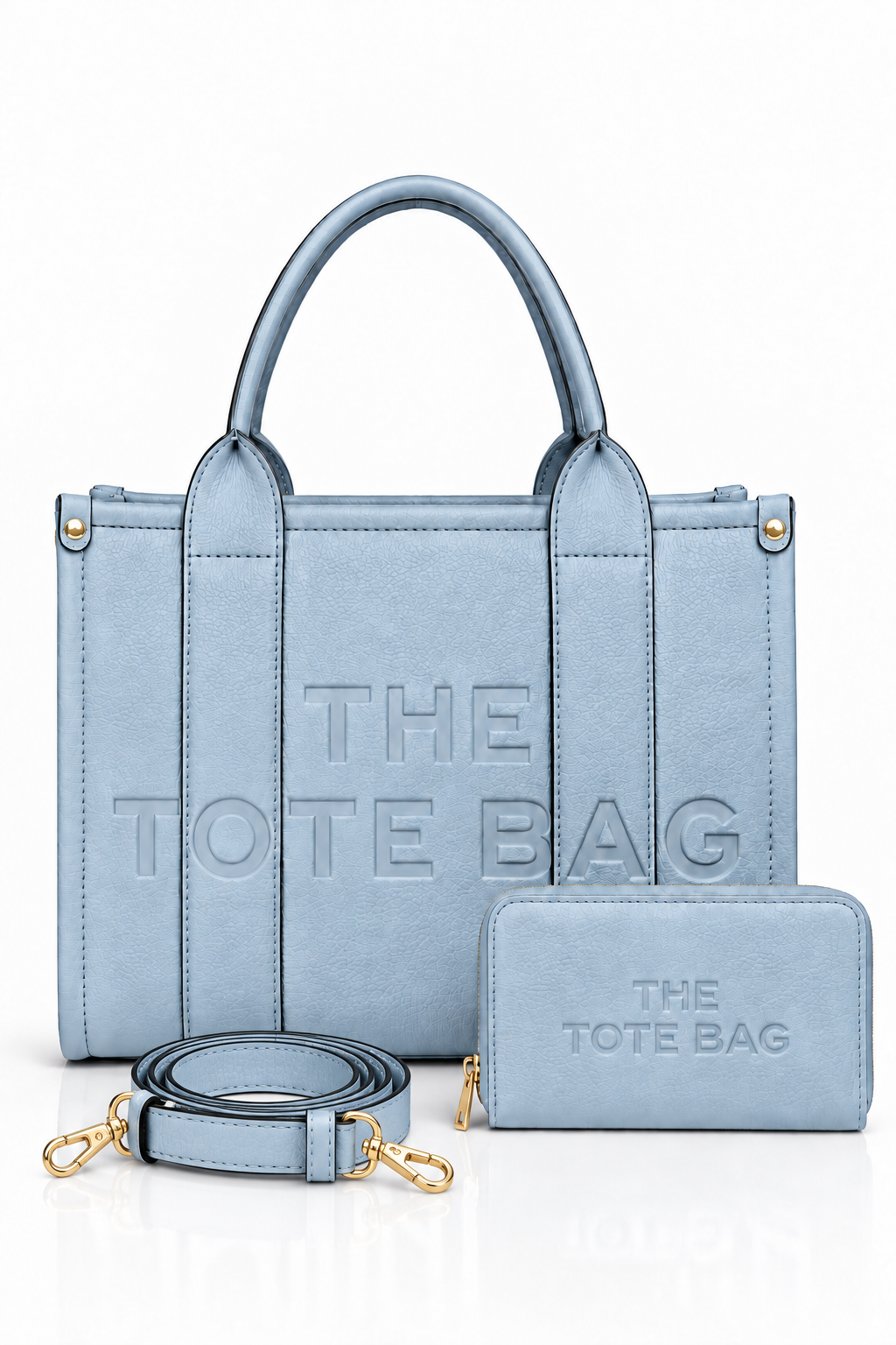 Faux Leather Medium Tote Bag Blue &amp; Faux Leather Everyday Wallet Tote Purse Blue Bundle