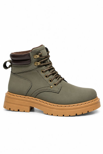 Parker Faux Suede Lace Up Chunky Cleated Utility Ankle Boots Green