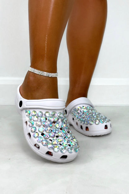 Crystal Galaxy Rhinestone Crox Clogs White