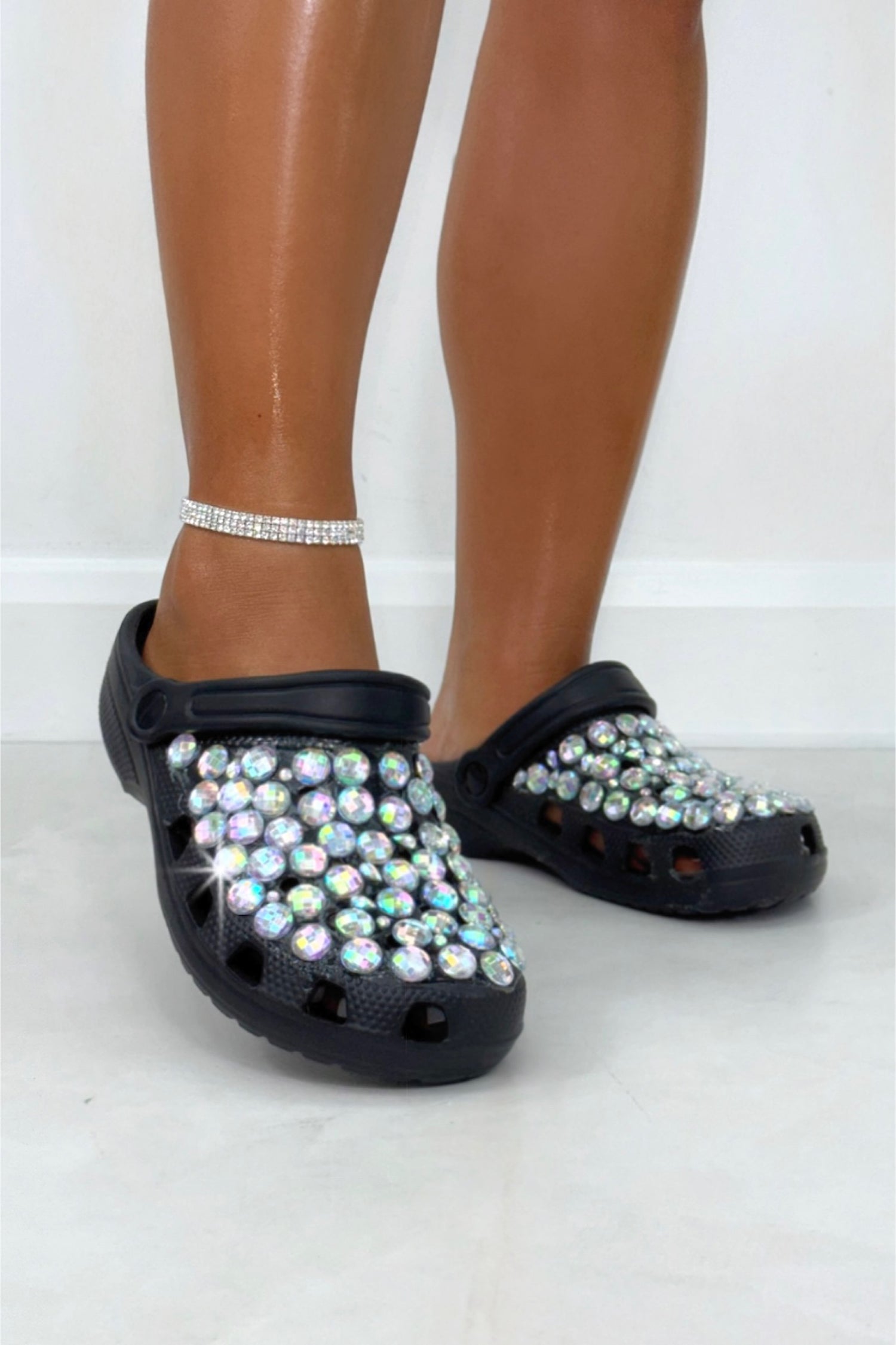 Crystal Galaxy Rhinestone Crox Clogs Black