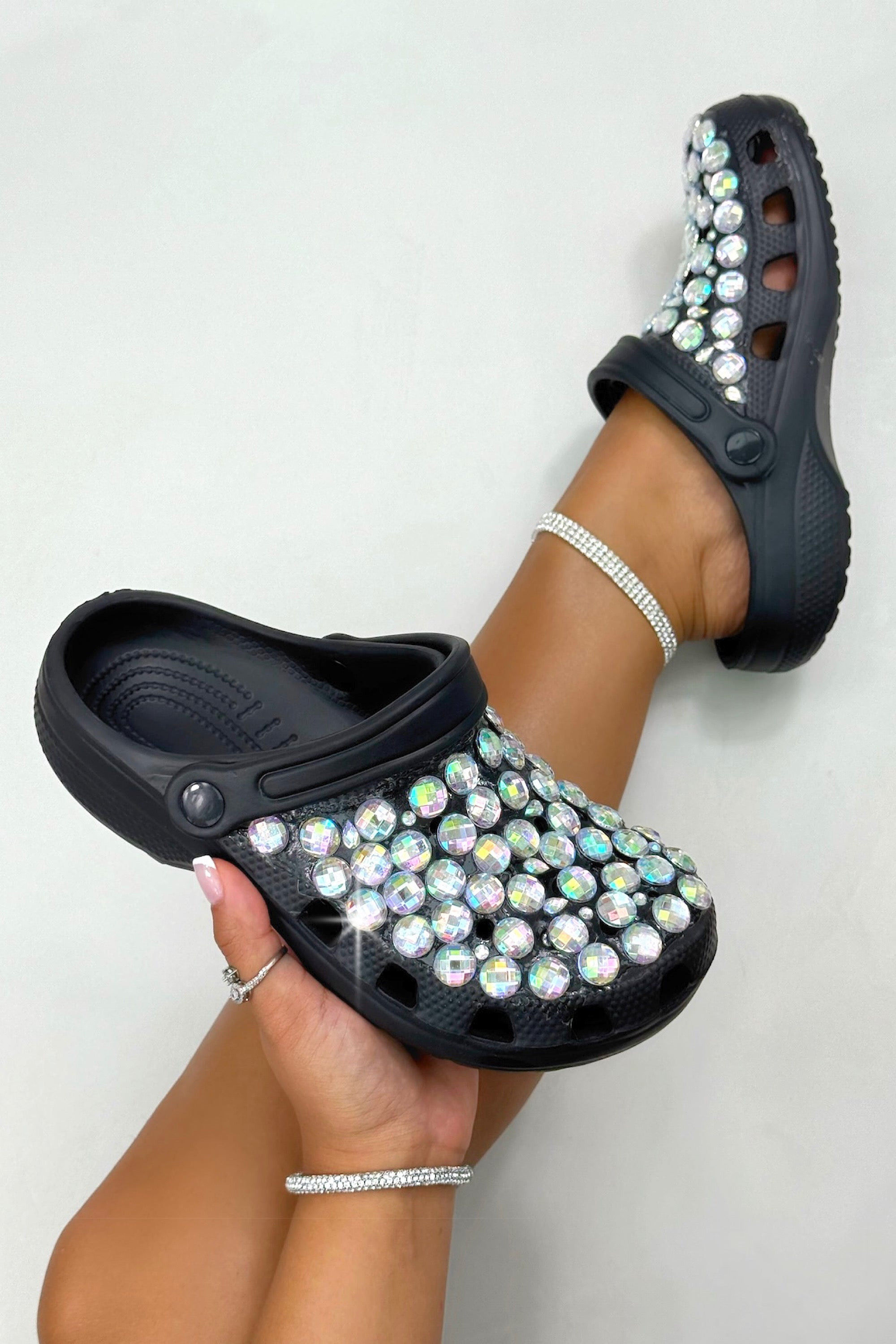 Crystal Galaxy Rhinestone Crox Clogs Black