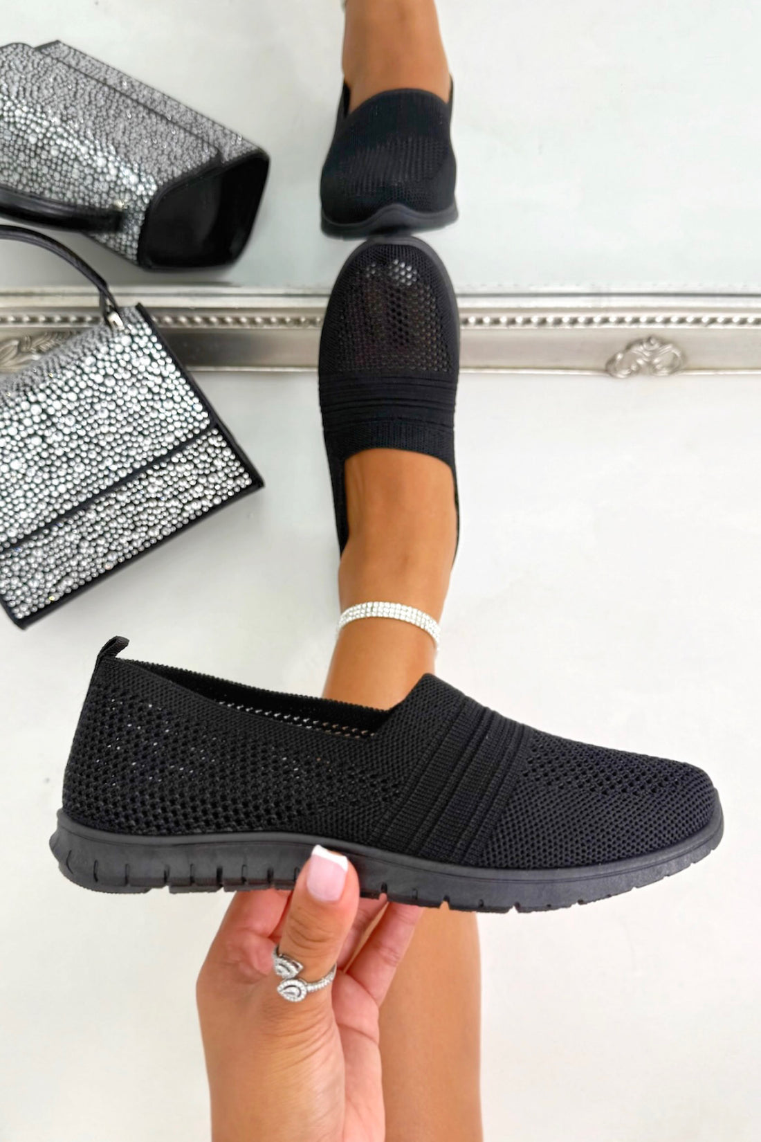 Comfort Airflow Knit Slip-On Trainers Black