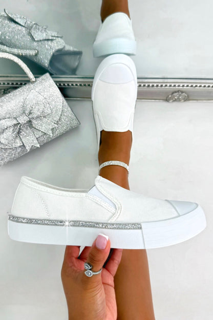 Crystal Everyday Glam Side Trim Slip-On Trainers White