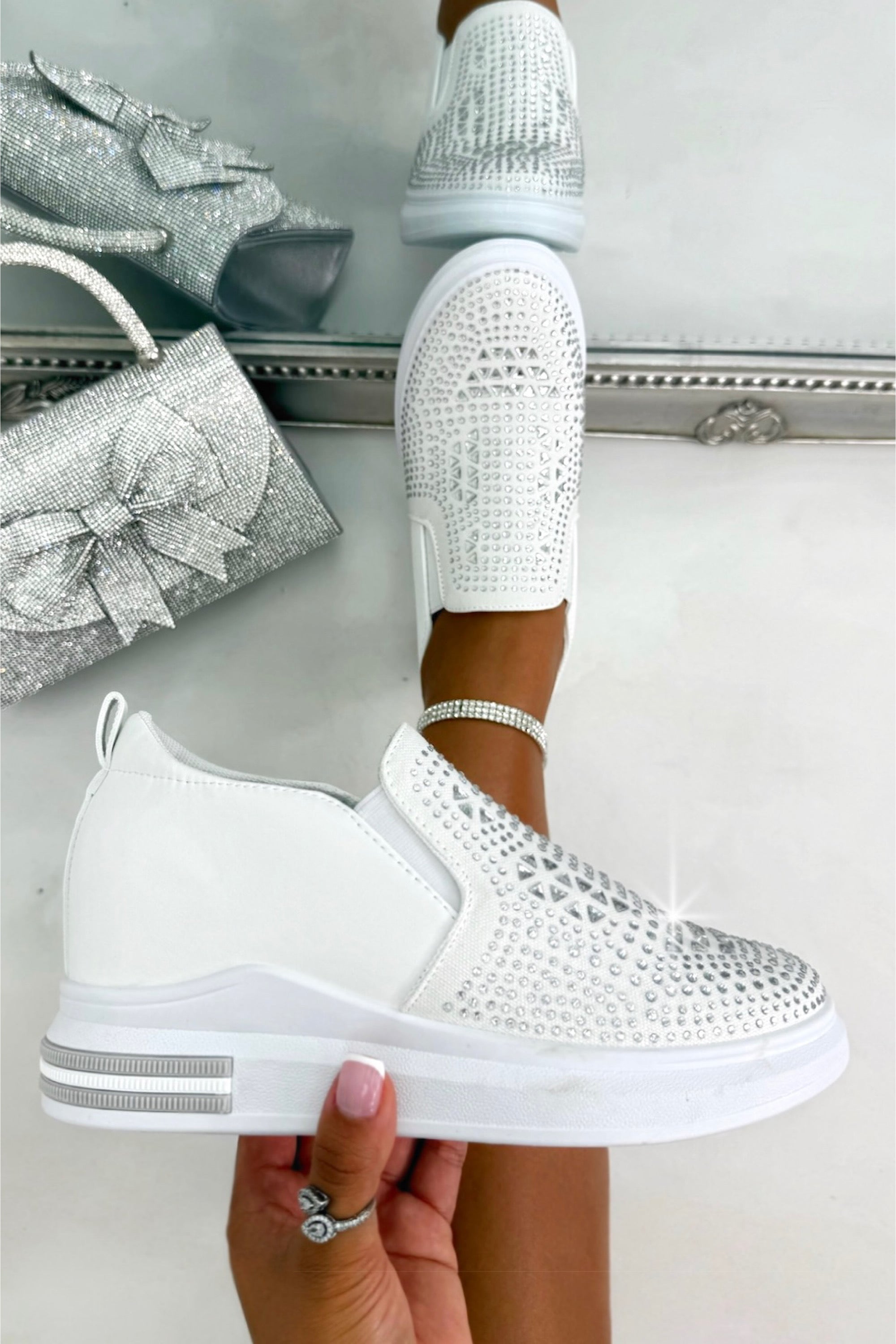 Crystal Elevation Wedge Trainers White