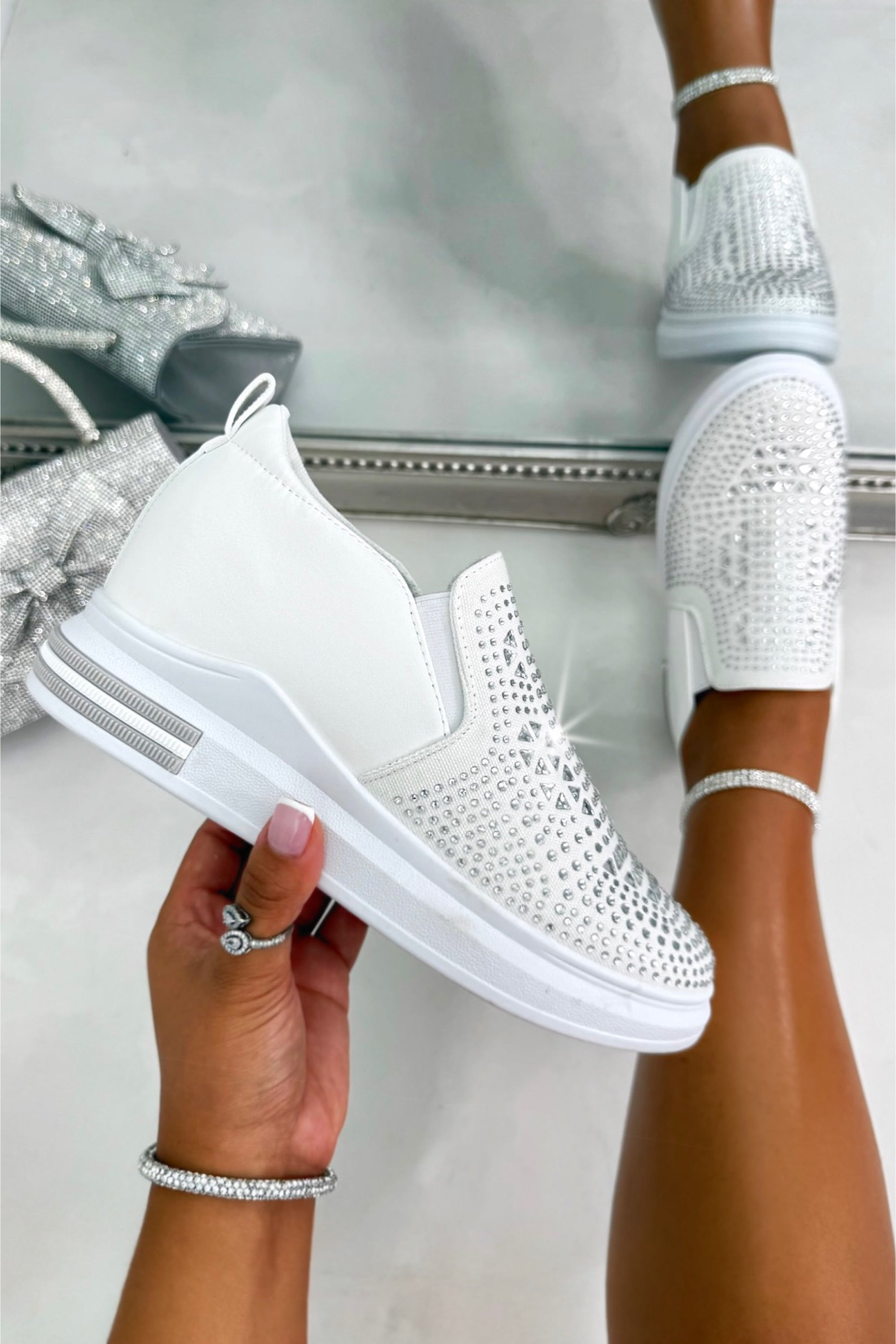 Crystal Elevation Wedge Trainers White