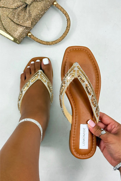 Crystal Cove Flip Flops Gold
