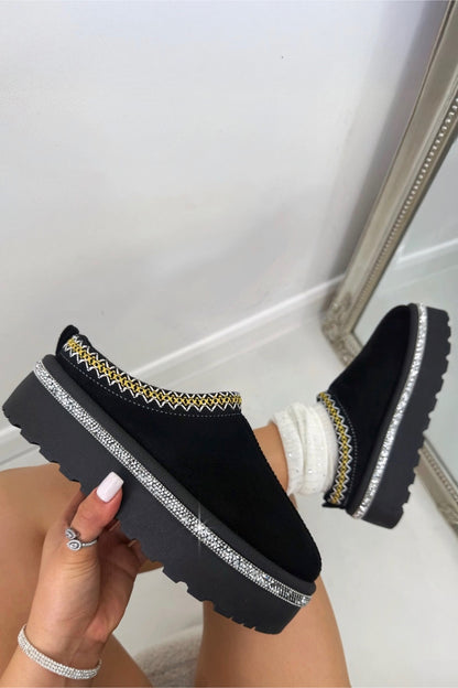 Crystal Platform Tazgirl Faux Fur Lined Slippers Limited Edition Black with indoor and Outdoor Slippers
