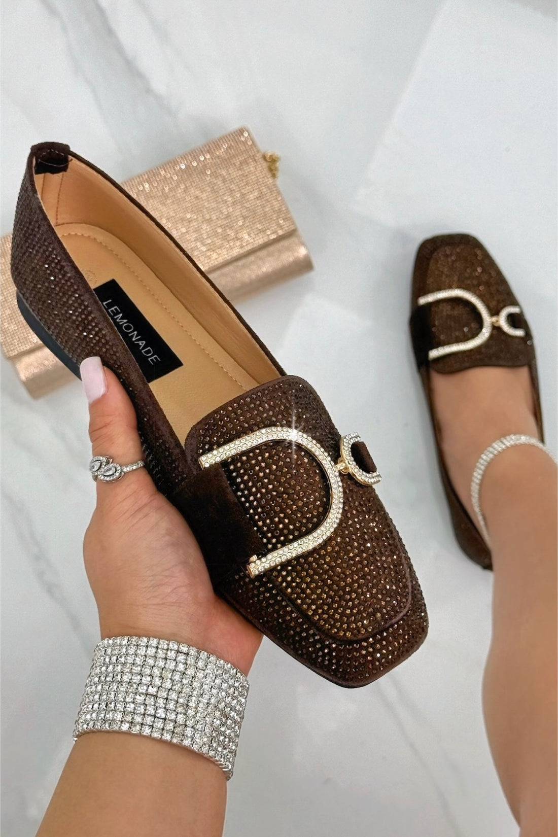 Crystal Imperial Suede Loafers Brown finished with slip on Loafers