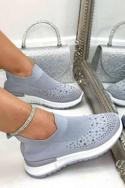 Sparkle Contrast Motion Stretch Sock Slip On Trainers Grey with stretch sock slip on design for easy, fuss-free wear