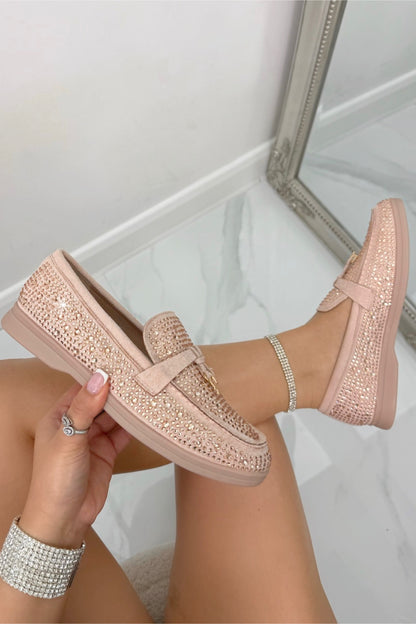 Crystal Luna Slip-On Flat Loafers Pink