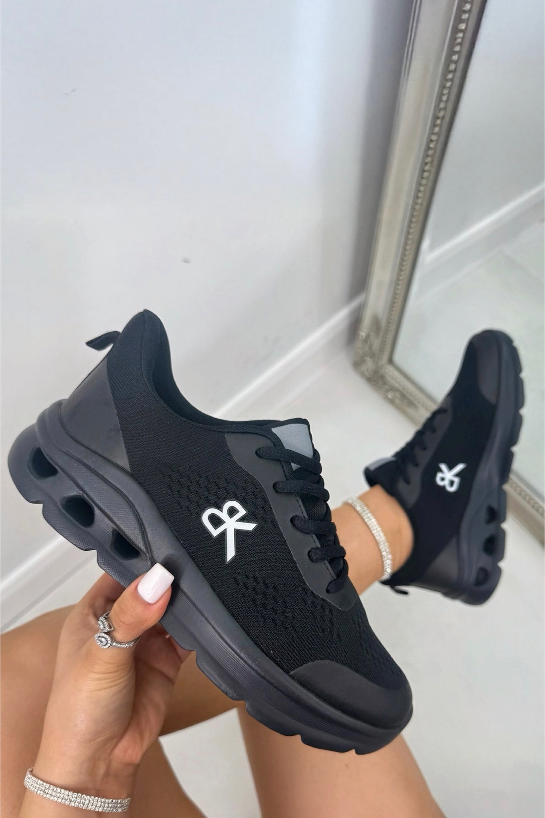 Everyday AirFlex Lightweight Lace-Up Comfort Trainers Black, showcasing breathable perforated upper to help keep feet cool and comfortable