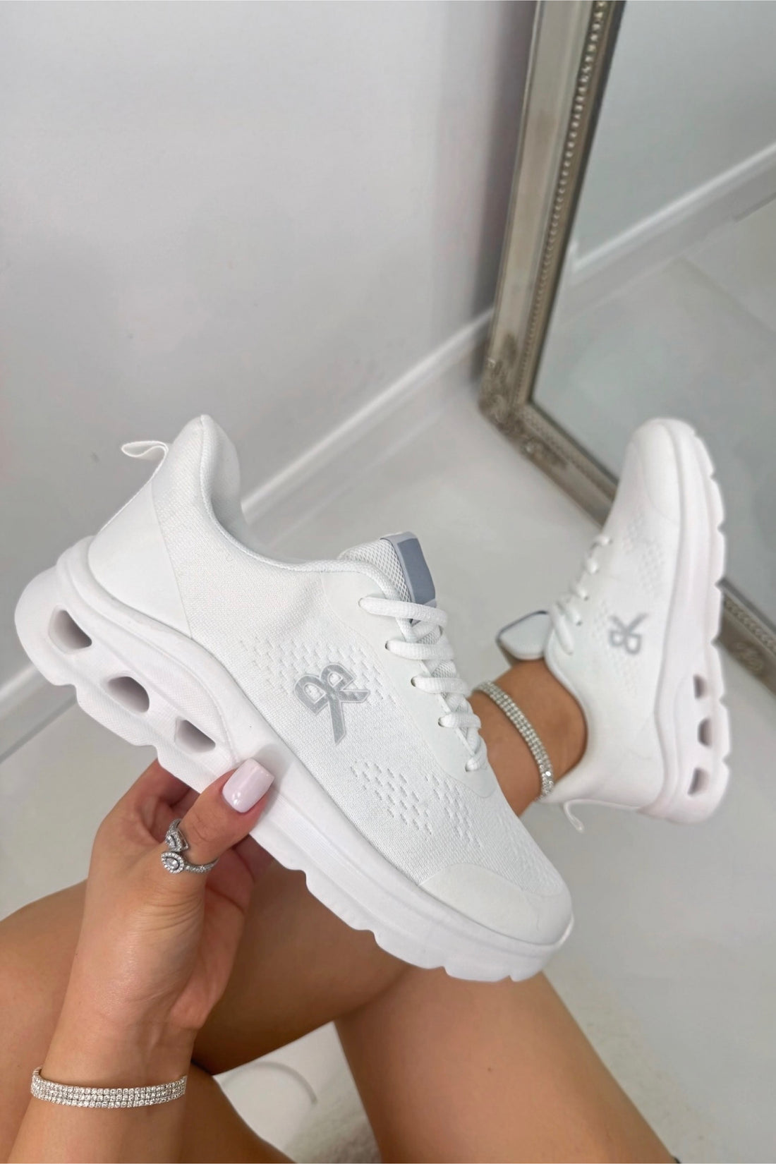 Everyday AirFlex Lightweight Lace-Up Comfort Trainers White, with emphasis on breathable perforated upper to help keep feet cool and comfortable
