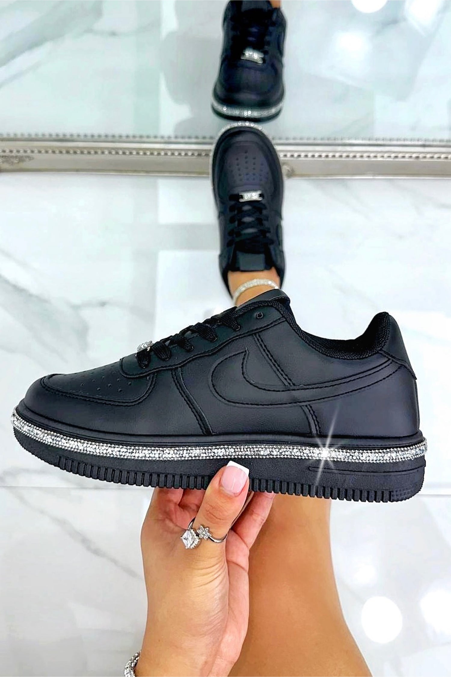 Crystal Trim Sporty Trainers Black featuring embellished trim