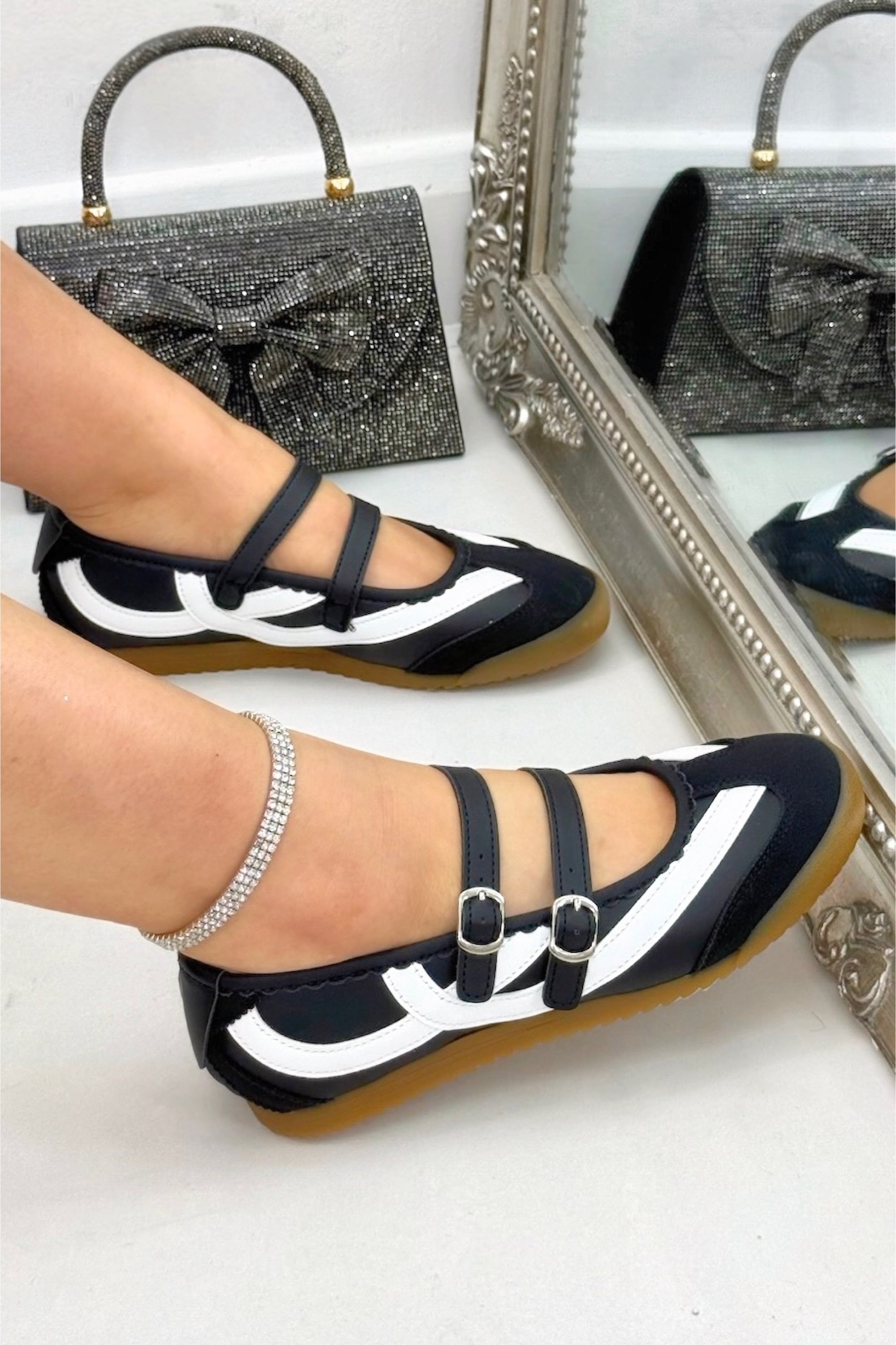 Comfort Mary Jane Eclipse Strap Trainers Black designed with contrast detailing for a modern edge