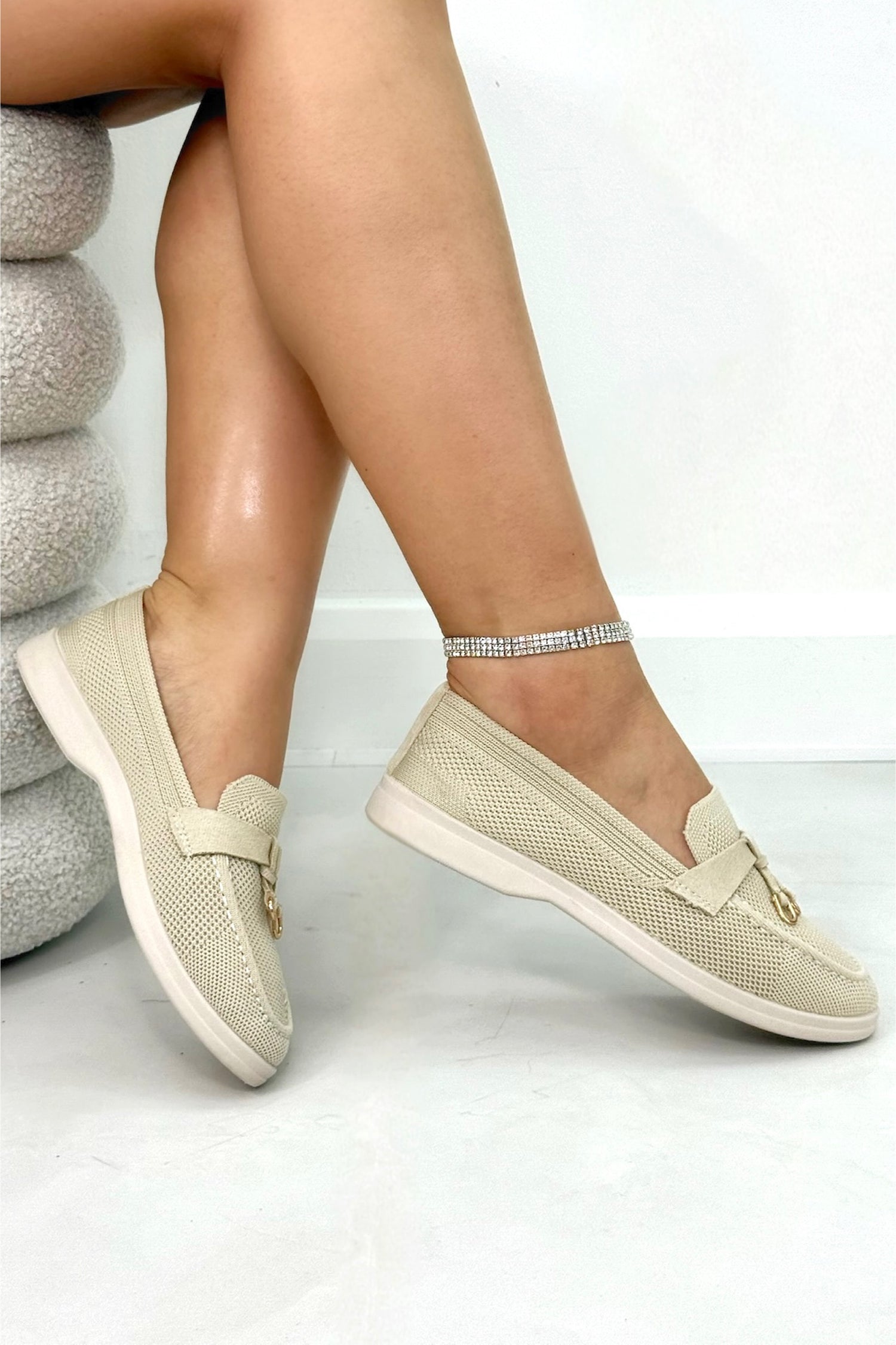 Sparkly Bloom Whisper Slip-On Loafers Nude, highlighting crystal embellished upper