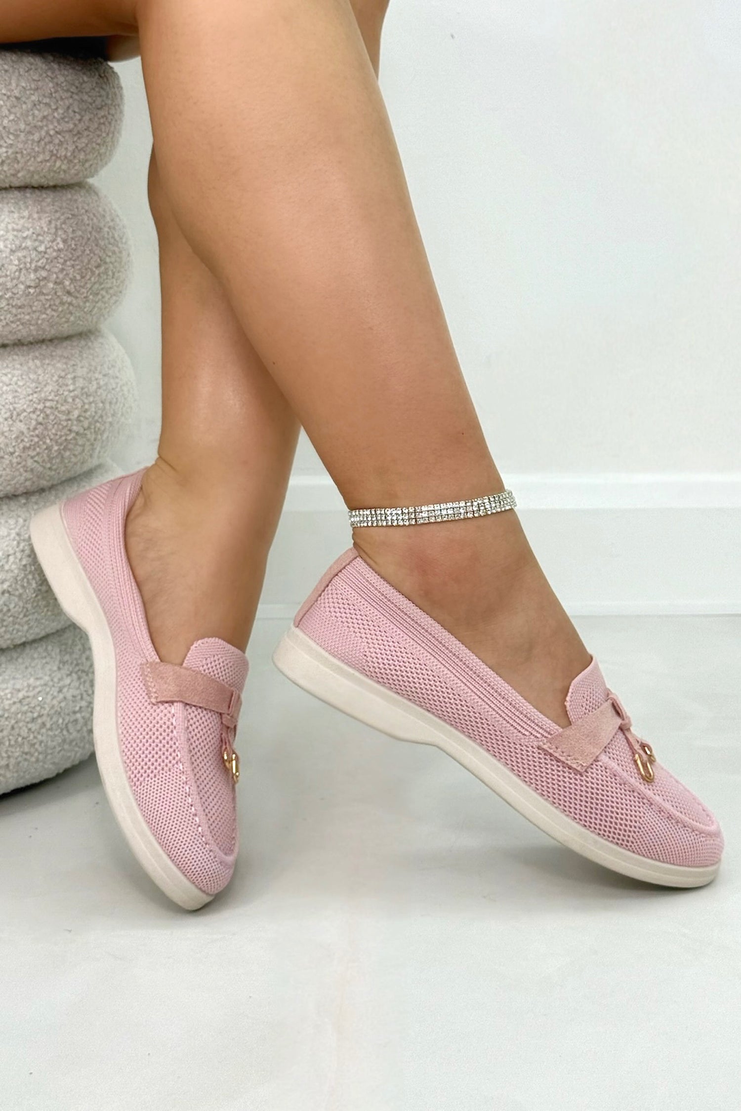 Sparkly Bloom Whisper Slip-On Loafers Pink, bringing attention to crystal embellished upper