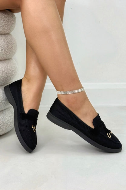 Sparkly Bloom Whisper Slip-On Loafers Black, showcasing crystal embellished upper