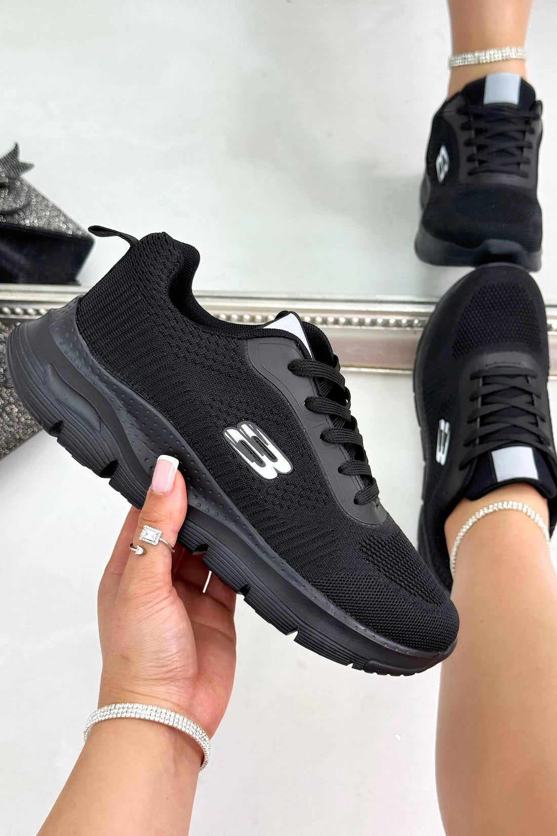 Everyday Flex Lightweight Lace-Up Trainers Black, bringing attention to breathable, lightweight upper