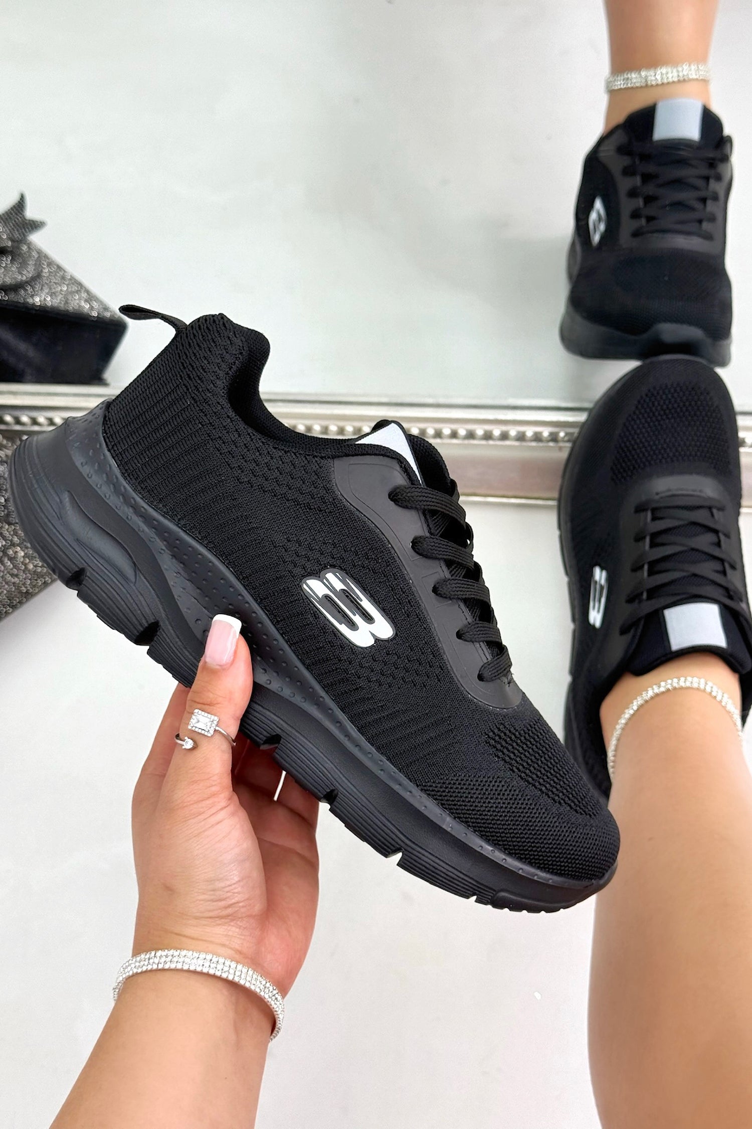 Everyday Flex Lightweight Lace-Up Trainers Black, bringing attention to breathable, lightweight upper