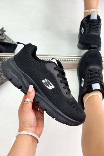 Everyday Flex Lightweight Lace-Up Trainers Black, bringing attention to breathable, lightweight upper