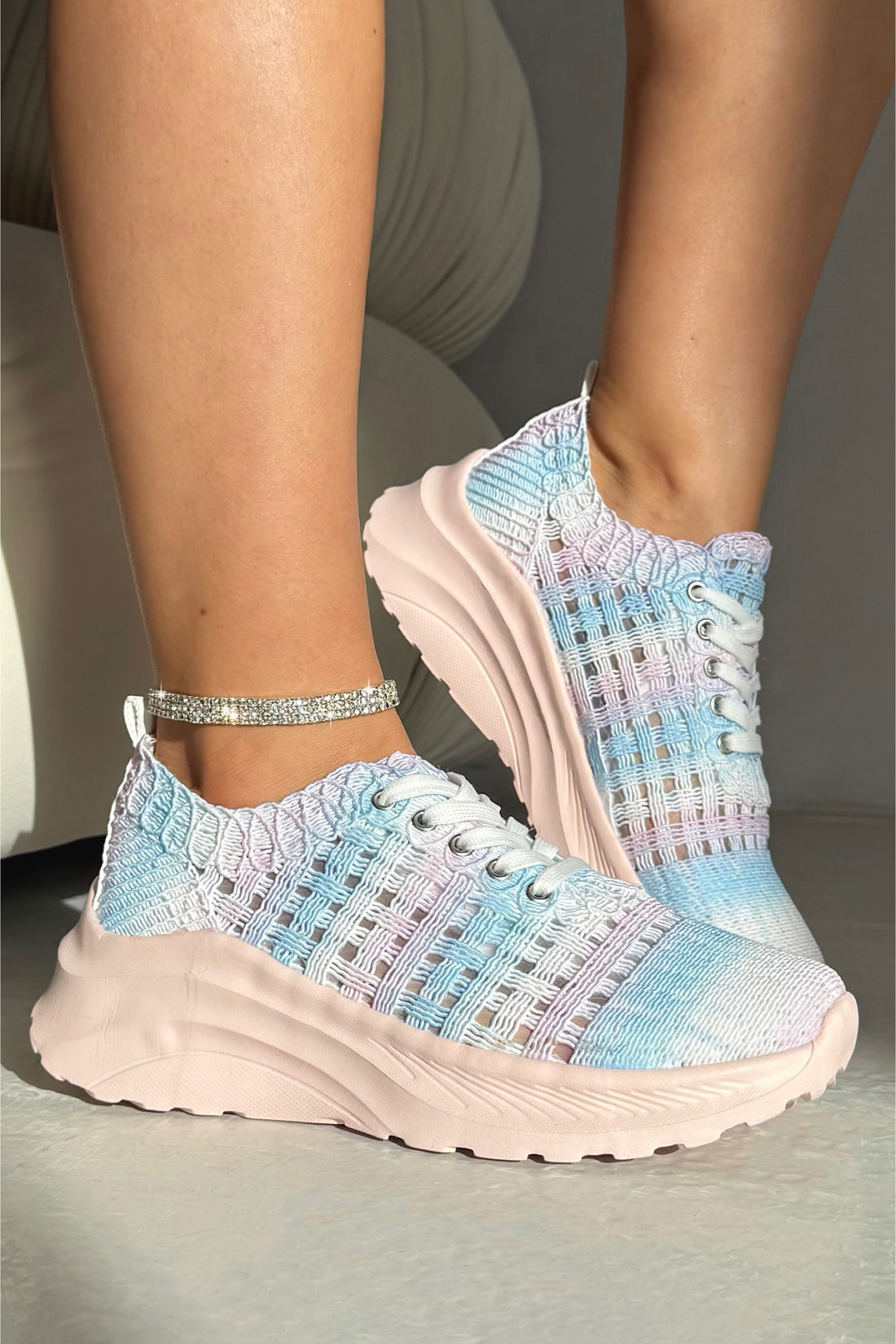 Flex Cloud Knit Mesh Lace-Up Chunky Trainers Multi with lace-up fastening
