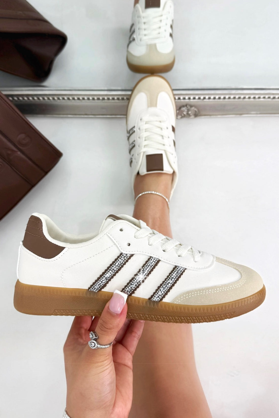 Crystal Stripe Simba Trainers Limited Edition Latte Brown designed with limited edition design for a unique, standout finish