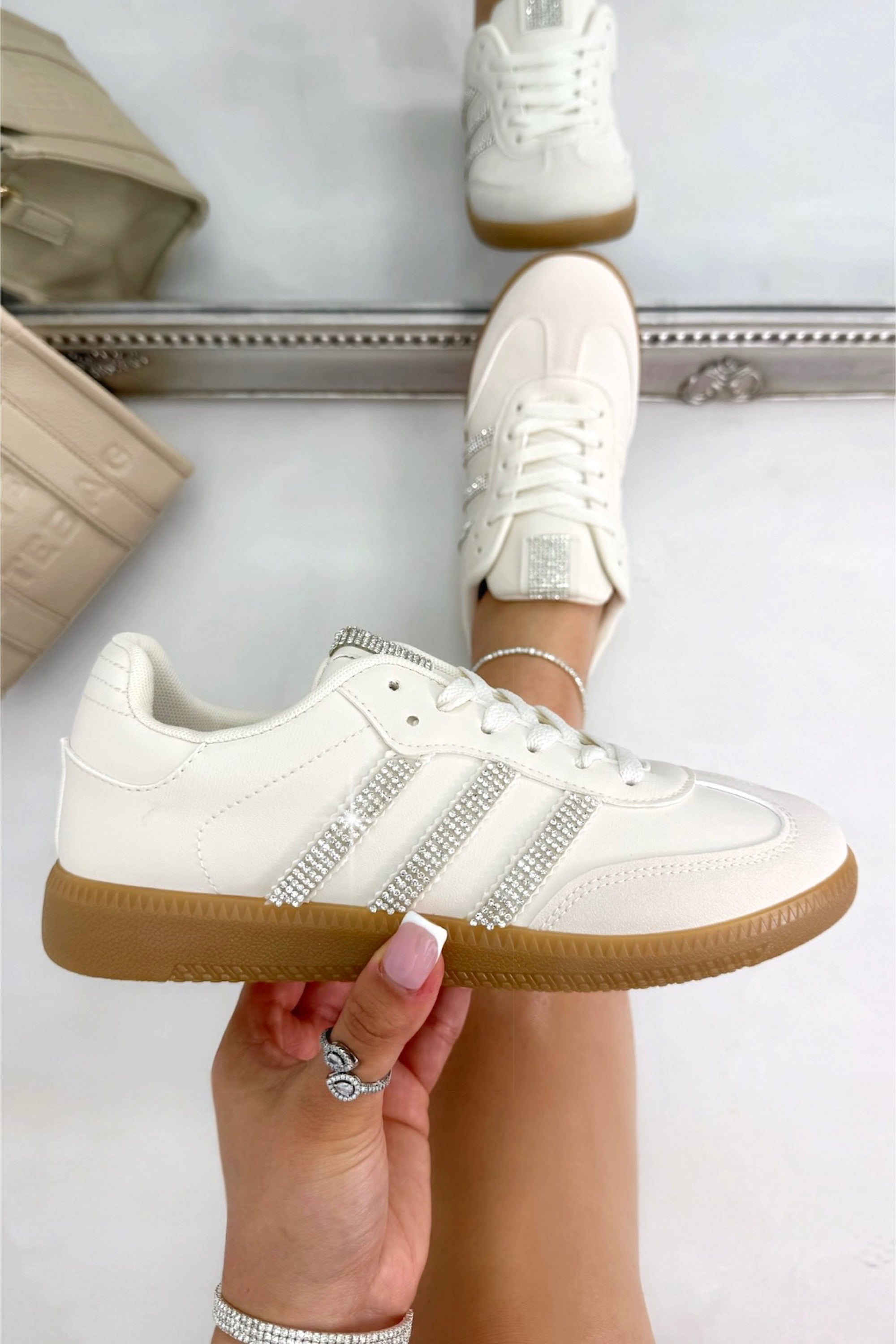 Crystal Stripe Simba Trainers Luxe Edition Creme White with luxe edition design with enhanced crystal embellishment