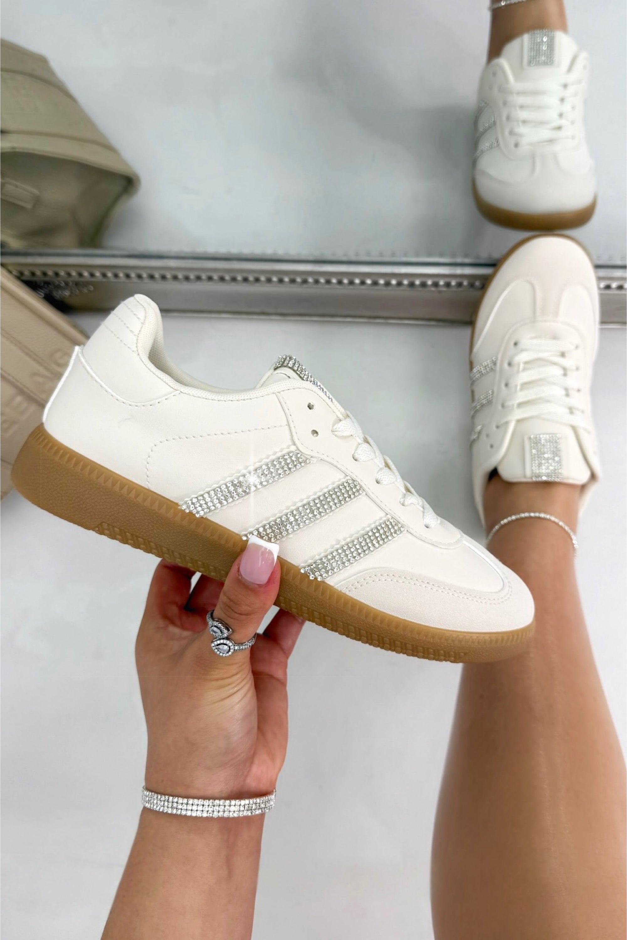 Crystal Stripe Simba Trainers Luxe Edition Creme White, highlighting crystal stripe detailing for signature Lemonade sparkle