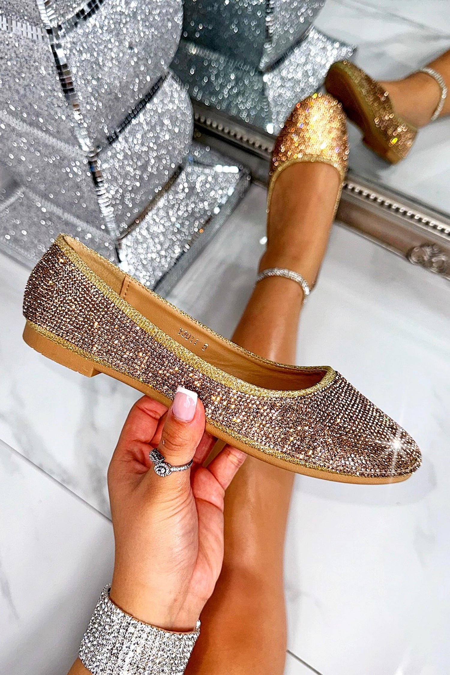 Crystal Stardust Flat Dolly Shoes Gold