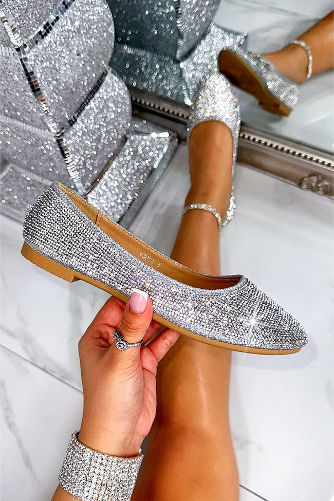 Crystal Stardust Flat Dolly Shoes Silver