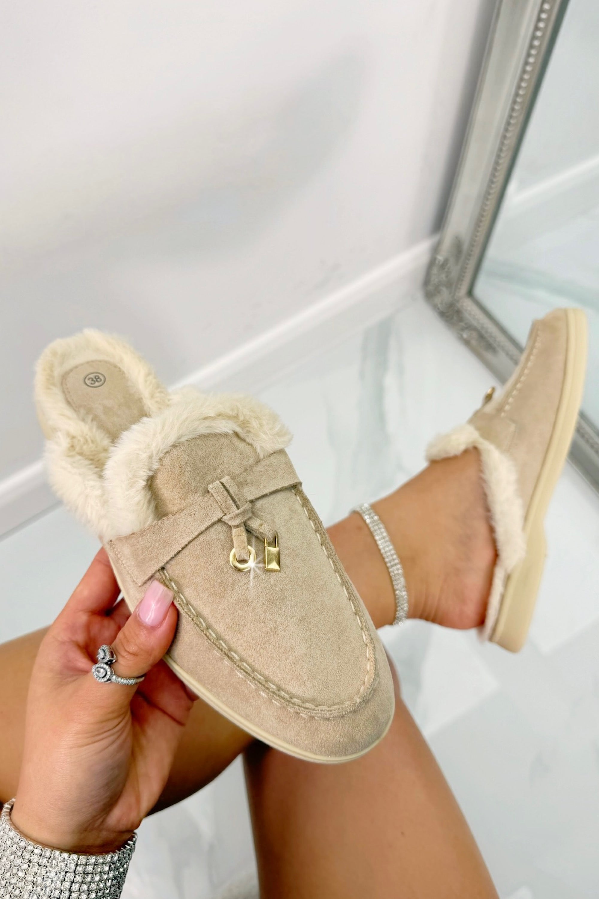 Velvet Crush Slip On Clog Mules Nude