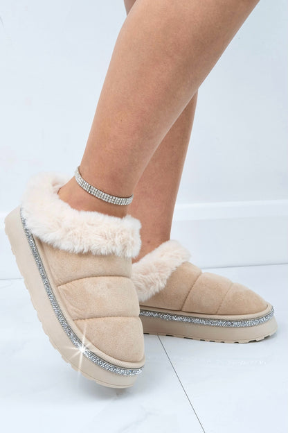 Crystal Trim Soft Touch Slippers Nude
