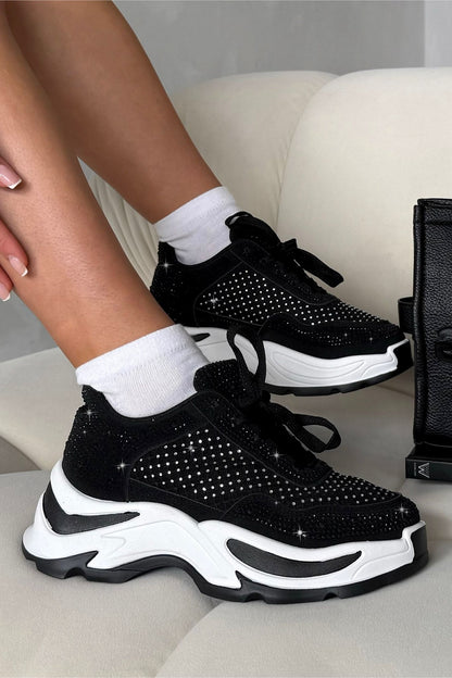 Crystal Luxe Motion Chunky Trainers Black, highlighting all-over diamante sparkle detailing