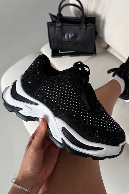 Crystal Luxe Motion Chunky Trainers Black finished with chunky fashion trainer with statement sole
