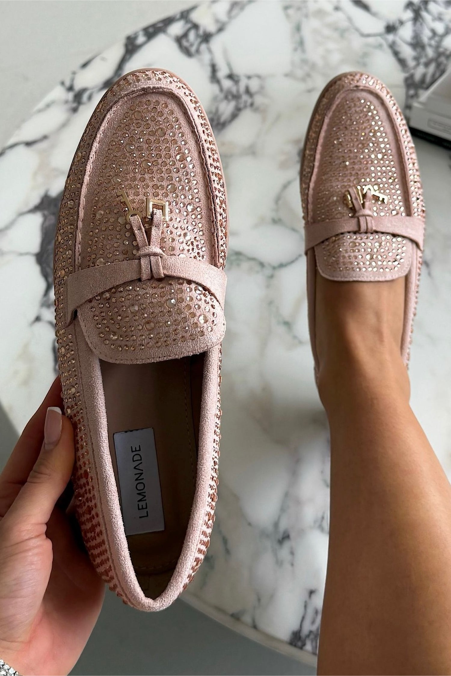 Crystal Luna Slip-On Flat Loafers Pink, bringing attention to comfortable cushioned insole for all-day wear