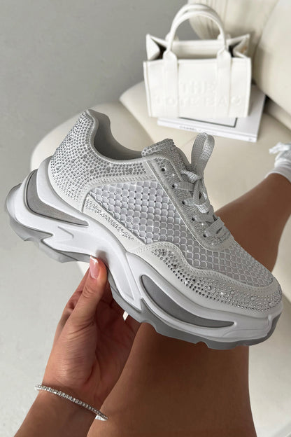 Crystal Luxe Motion Chunky Trainers White finished with chunky fashion trainer with statement sole