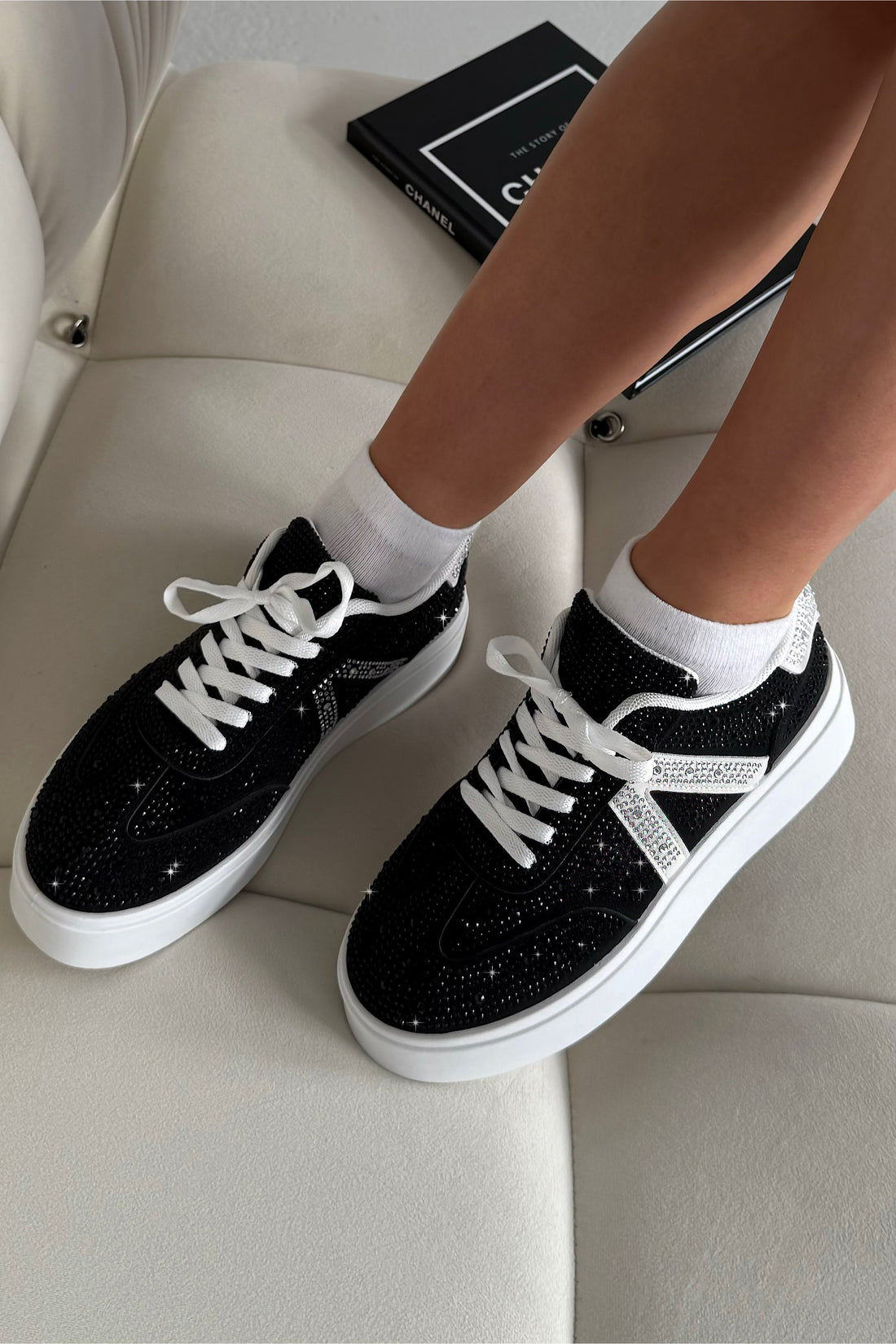 Crystal Icon Trainers Limited Edition Black, showcasing diamante embellished upper panels