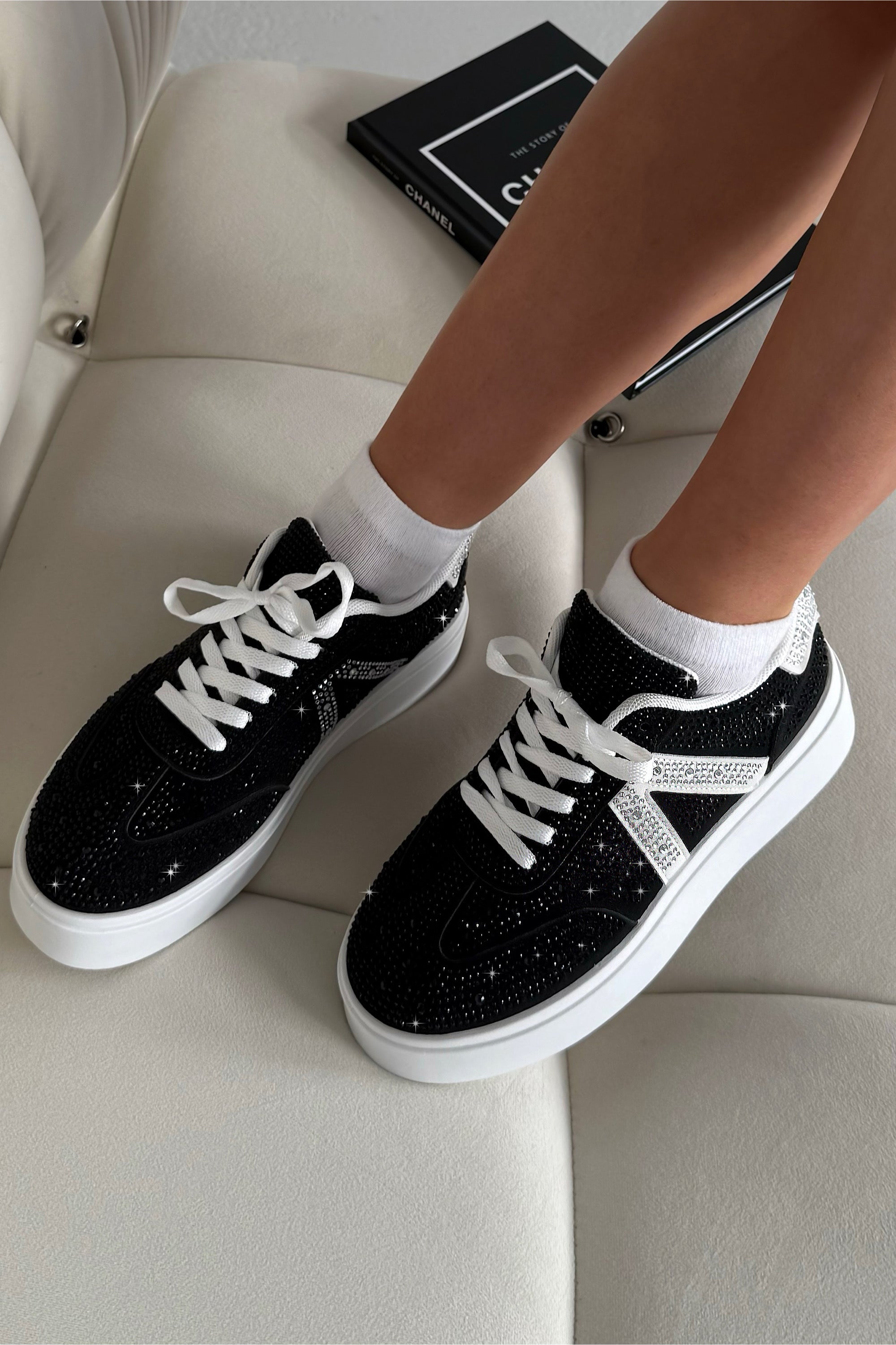 Crystal Icon Trainers Limited Edition Black, showcasing diamante embellished upper panels