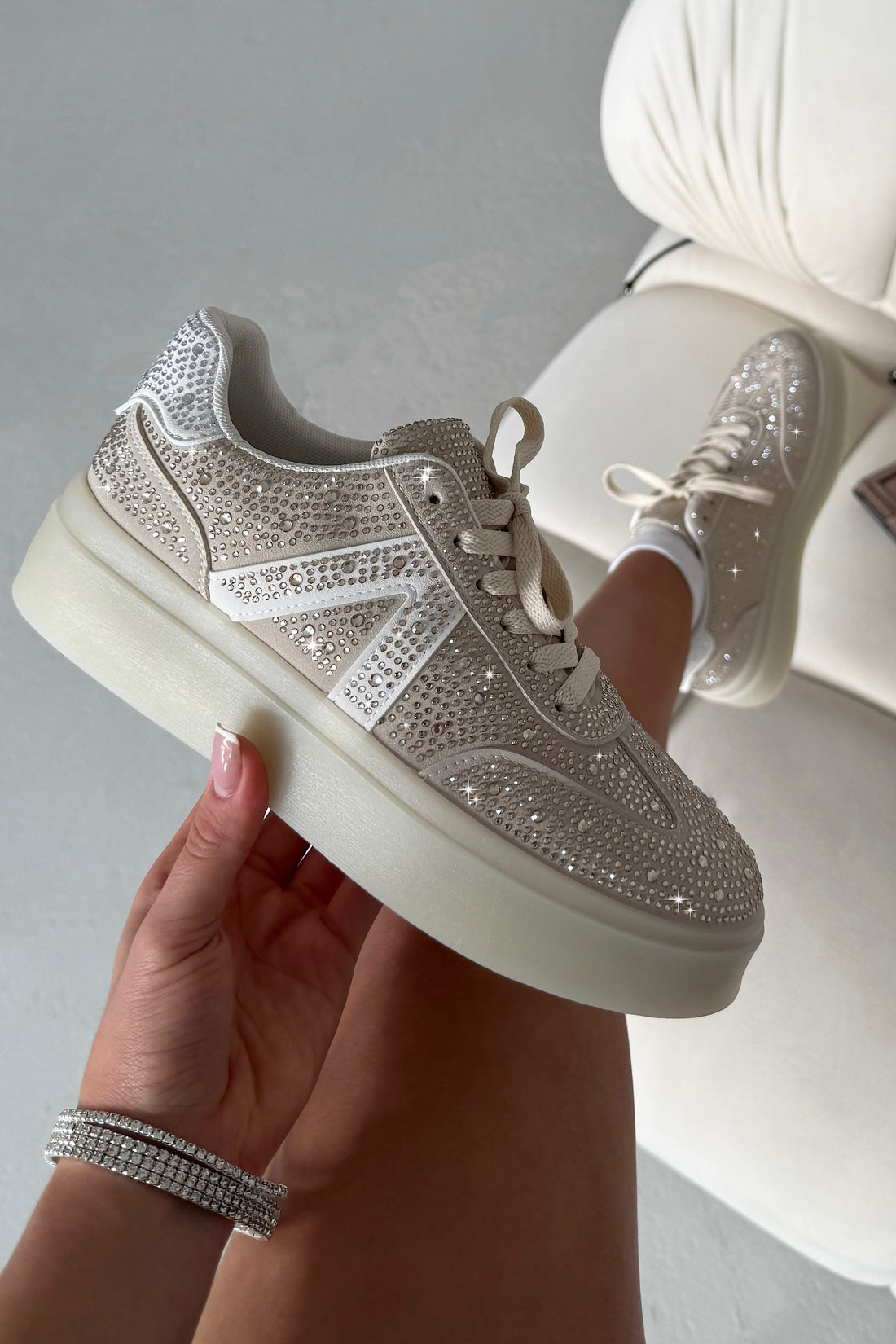Crystal Icon Trainers Limited Edition Nude featuring platform sole fashion trainers
