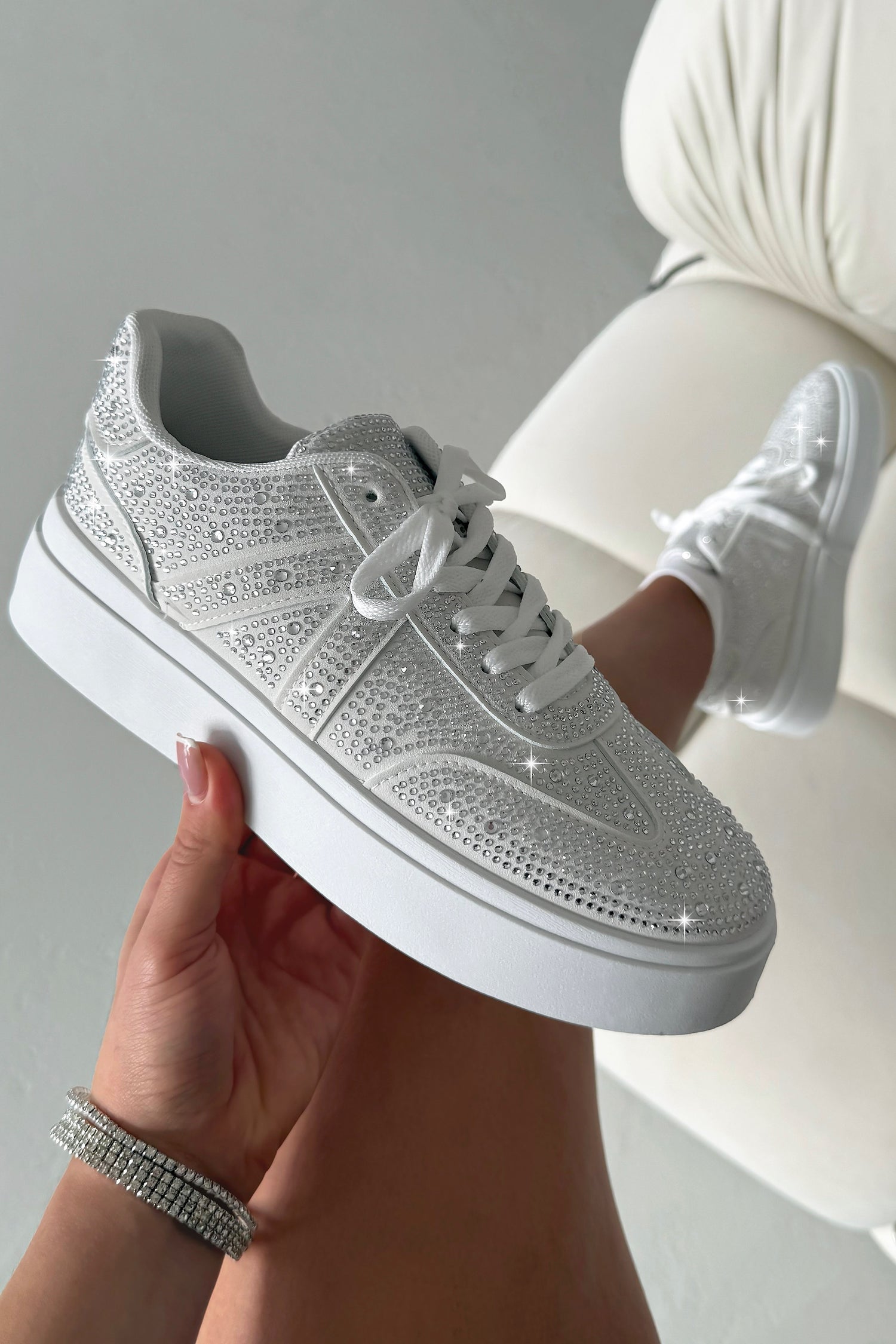 Crystal Icon Trainers Limited Edition White with platform sole fashion trainers