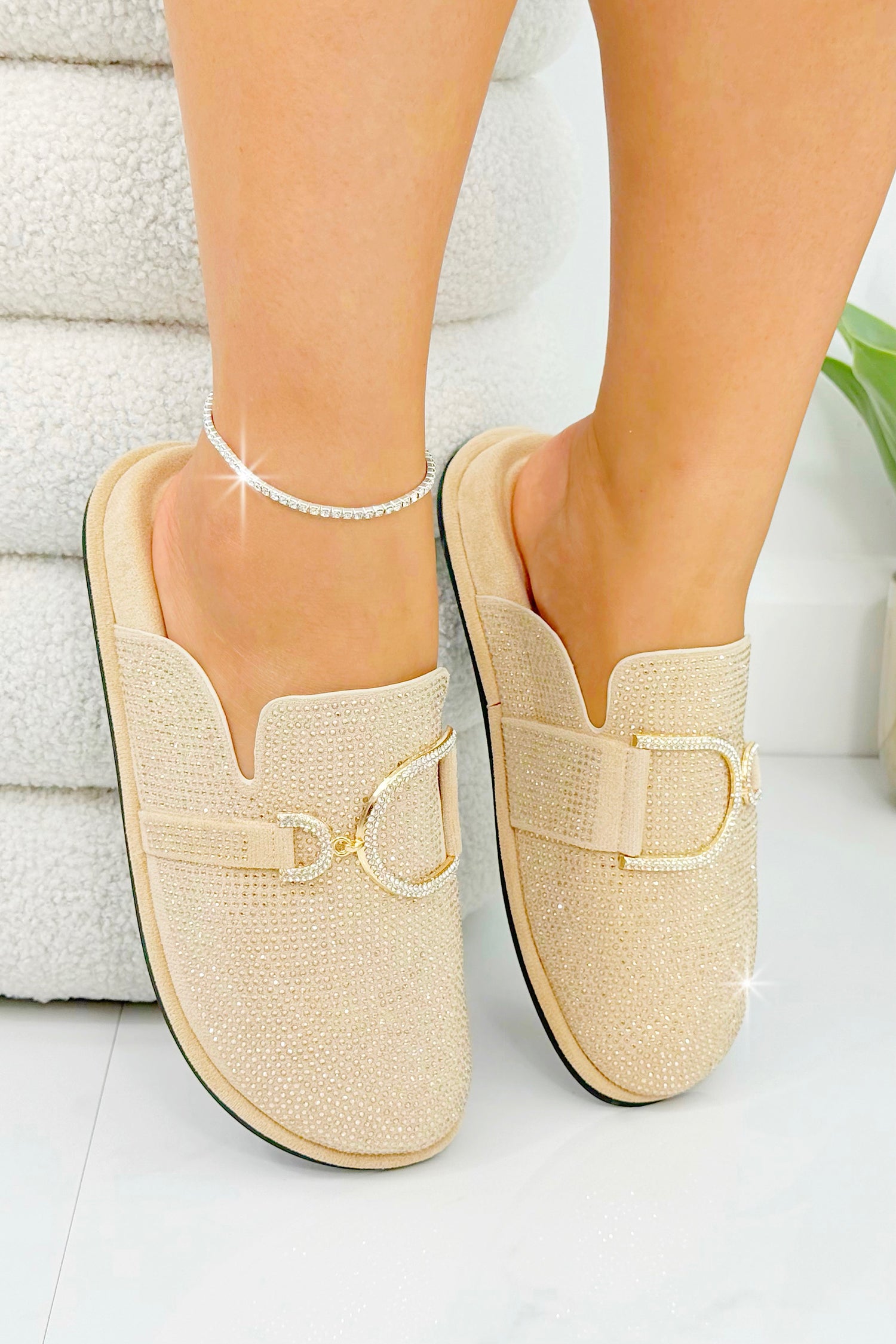 Crystal Imperial Suede Slip On Clog Mules Nude