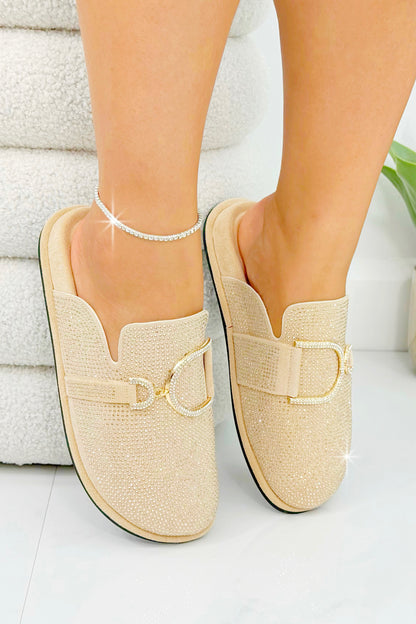 Crystal Imperial Suede Slip On Clog Mules Nude