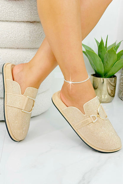 Crystal Imperial Suede Slip On Clog Mules Nude