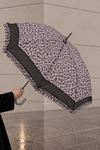 Sheer Detail Frill Umbrella Pink Leopard