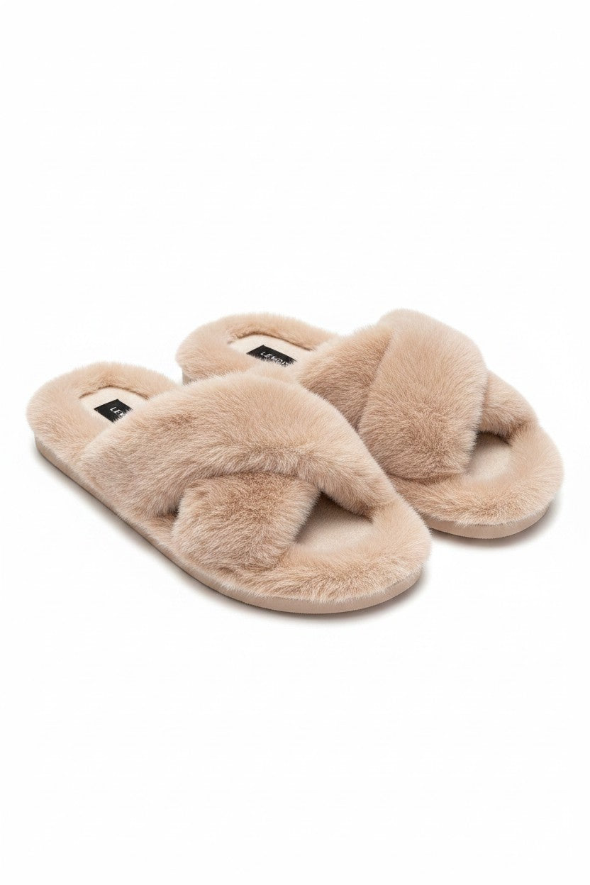Plush Kiss Slipper Sliders Mocha