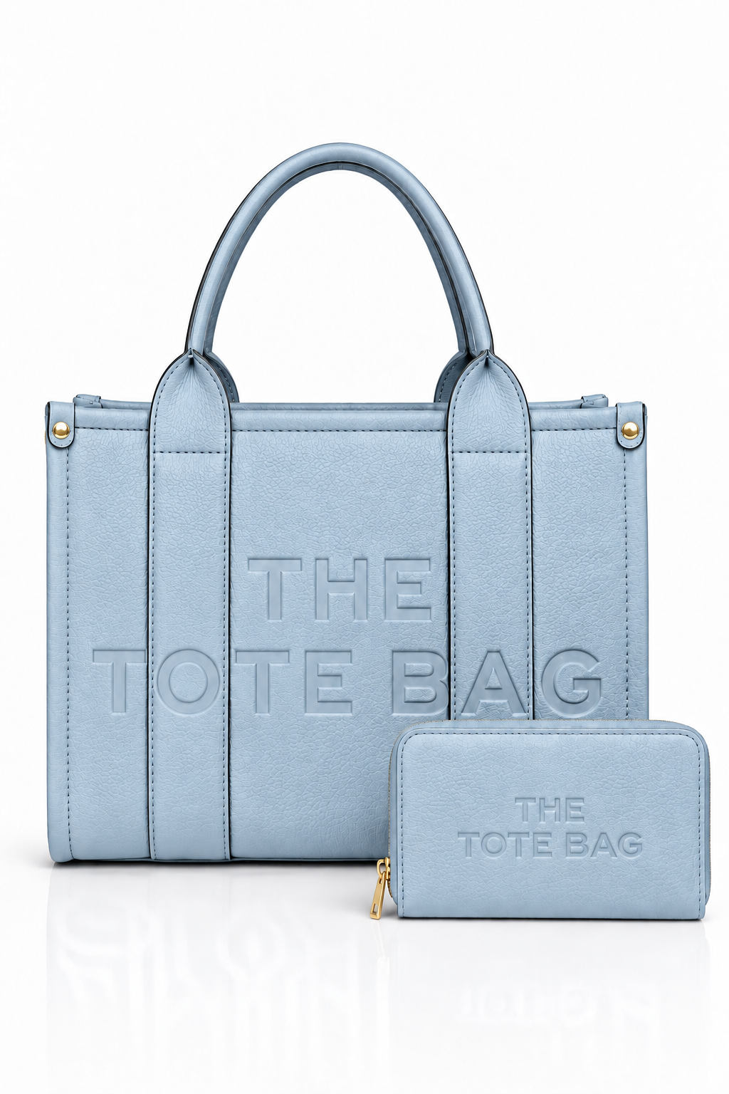 Faux Leather Medium Tote Bag Blue &amp; Faux Leather Everyday Wallet Tote Purse Blue Bundle