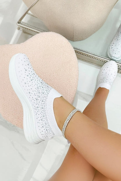Crystal Rainbow Drop Stretch Sock Trainers White