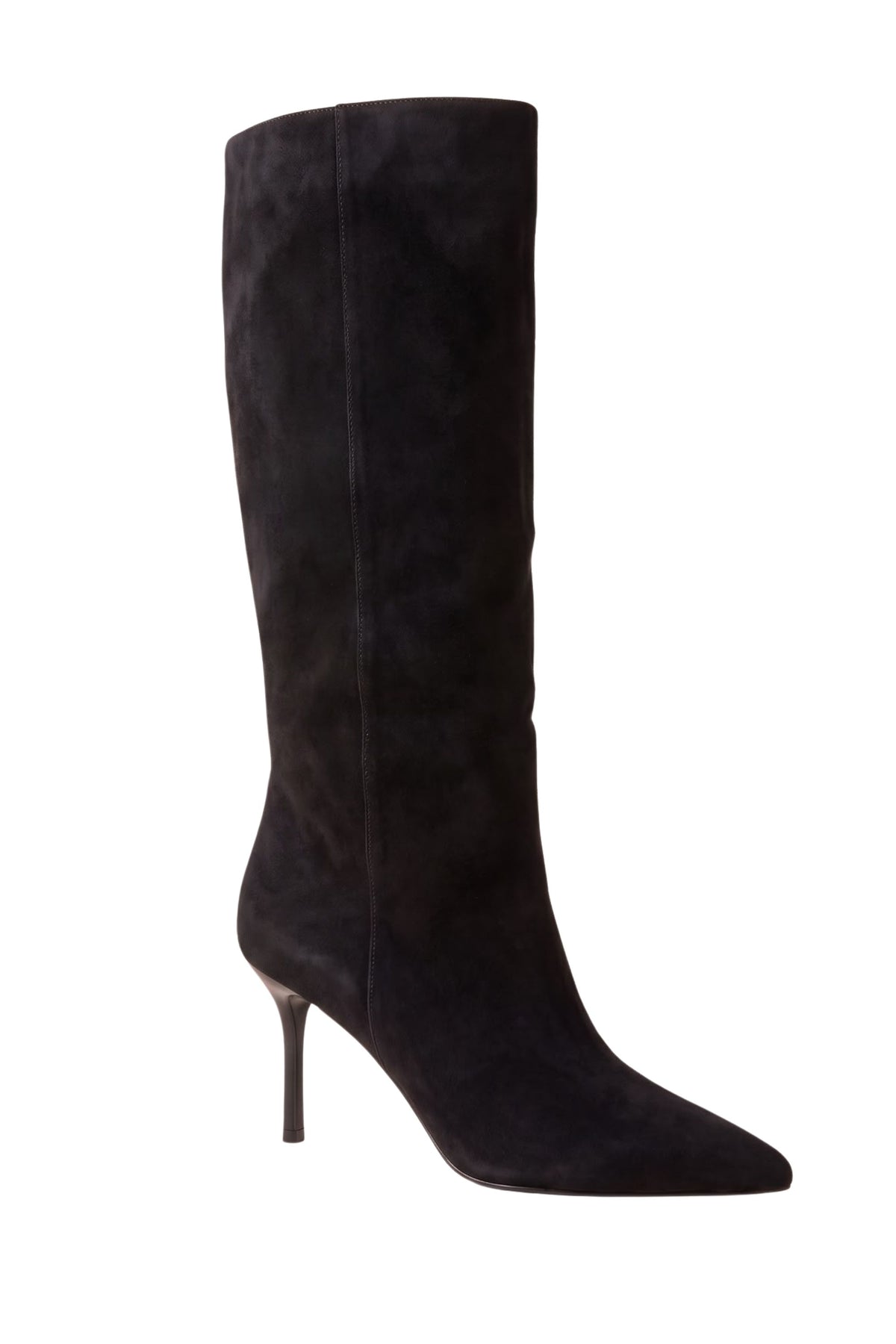 Selena Luxe Knee High Faux Suede Kitten Heel Wide Leg Boot Black