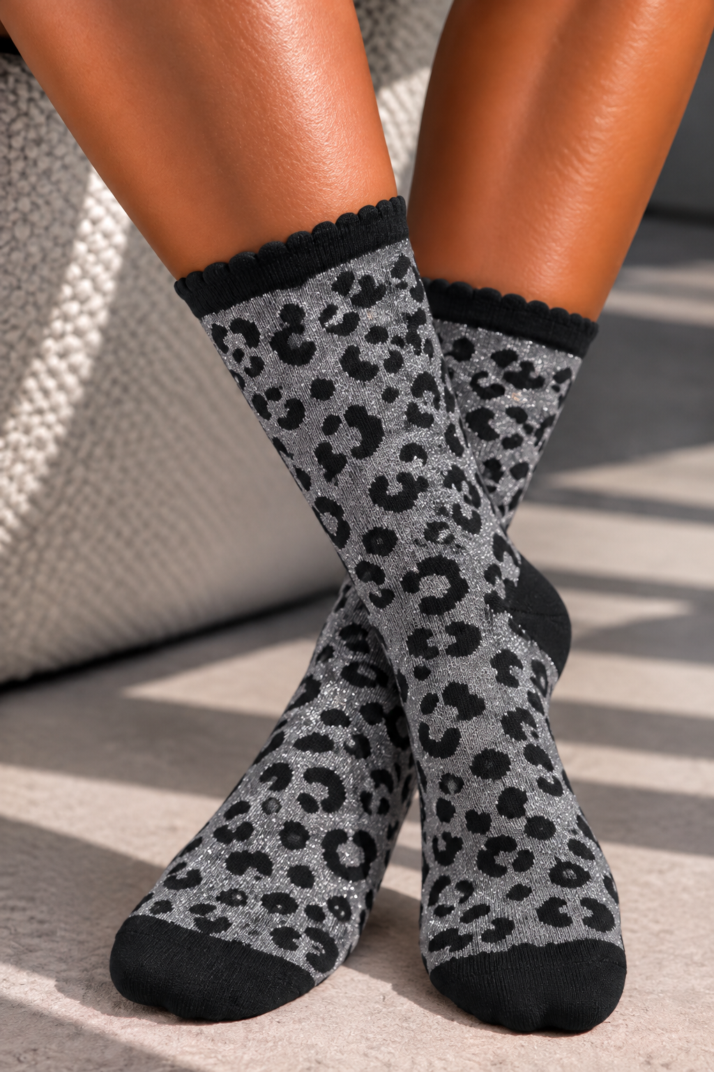 Sparkly Glitter Cotton Soft Socks Limited Edition Snow Leopard